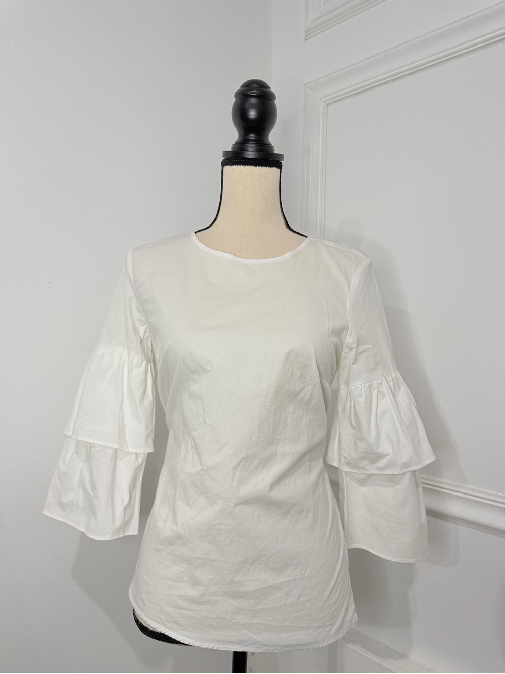 J. Crew White Tiered Ruffle Sleeve Top